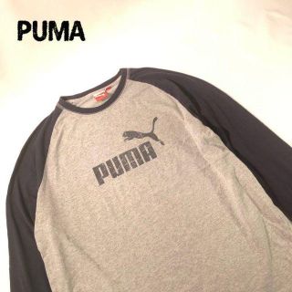 プーマ(PUMA)のプーマ PUMA プリントロゴ ロンT グレー×ネイビー ビッグサイズ L(Tシャツ/カットソー(七分/長袖))