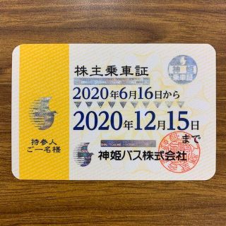 神姫バス　株主乗車証　男性　バス　半年定期　2020.12.15　送料無料(その他)