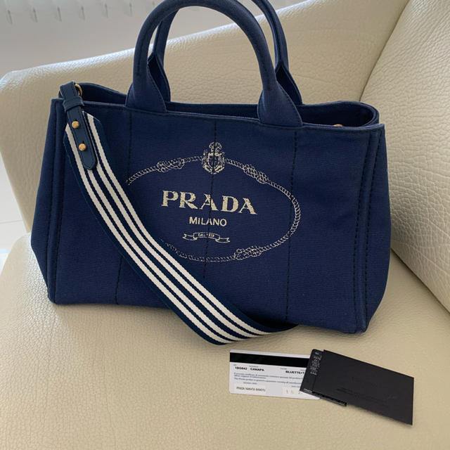 PRADA プラダ カナパ　ストライプ　ネイビー　美品❤️