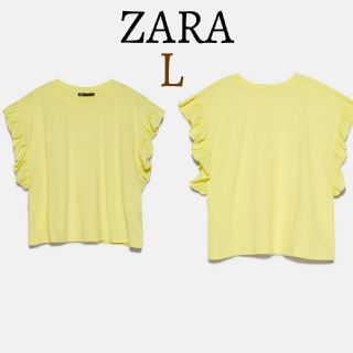 ザラ(ZARA)の今季 新品 ZARA ザラ フリル袖 クルーネック Tシャツ トップス(Tシャツ(半袖/袖なし))