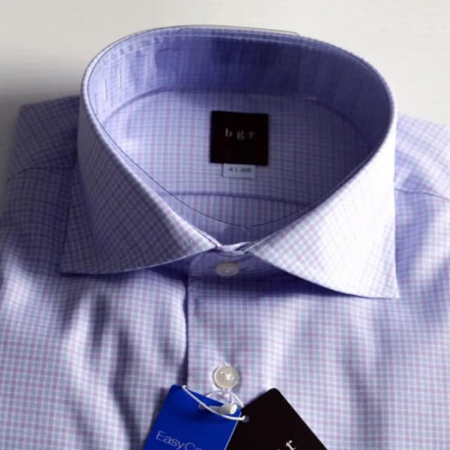 D’URBAN(ダーバン)の新品　メンズ　長袖　ワイシャツ　ドレスシャツ　チェック　ラベンダー　L メンズのトップス(シャツ)の商品写真