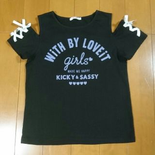 ナルミヤ インターナショナル(NARUMIYA INTERNATIONAL)のバイラビット オープンショルダー リボンTシャツ 150(Tシャツ/カットソー)