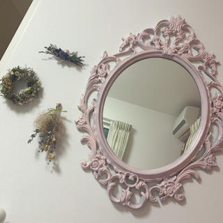 イケア(IKEA)のIKEA ミラー　ピンク　鏡(壁掛けミラー)