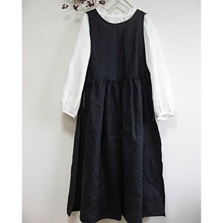 サマンサモスモス(SM2)の新品　リネン　エプロンワンピース　サイドリボン　ハンドメイド　作家　新品　(ロングワンピース/マキシワンピース)