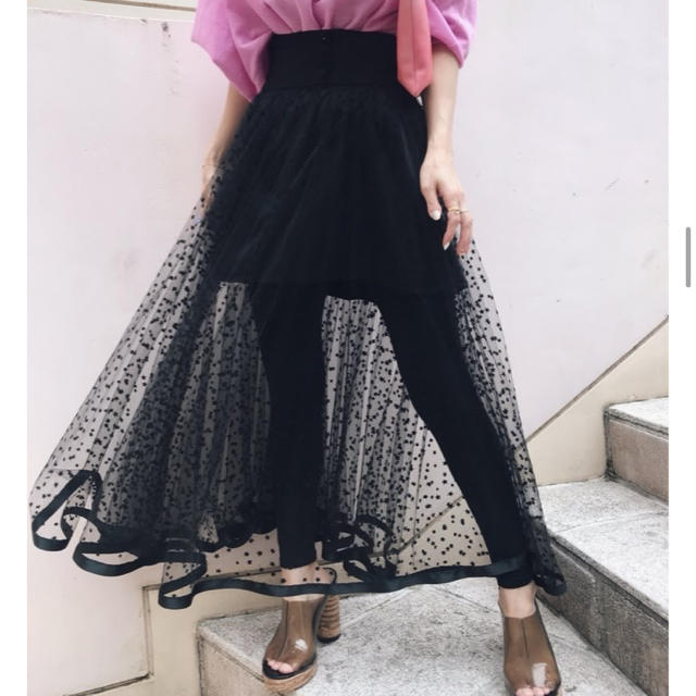 Ameri VINTAGE(アメリヴィンテージ)のhiwawa様専用 FLOCKY TWINKEL TULLE SKIRT レディースのスカート(ロングスカート)の商品写真