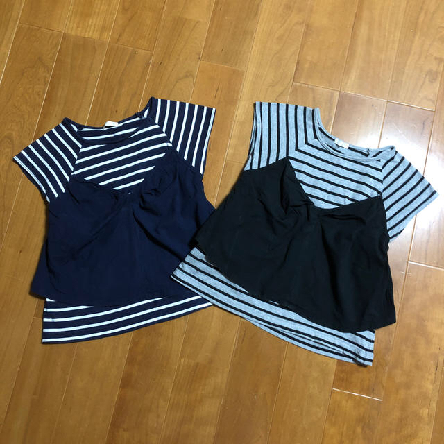 GU(ジーユー)のゆゆゆ様専用！トップス  ボーダー　二枚セット キッズ/ベビー/マタニティのキッズ服女の子用(90cm~)(Tシャツ/カットソー)の商品写真