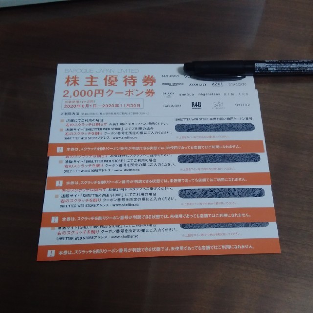 チケットバロックジャパンリミテッド 株主優待 8000円分