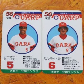 ヒロシマトウヨウカープ(広島東洋カープ)の【ANASTASIA様】タカラプロ野球カード56年度版「ガードナー・ジムライトル(野球/サッカーゲーム)