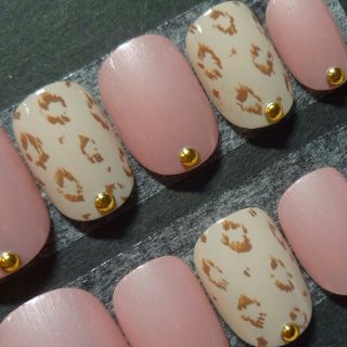 パールピンク×ふんわりレオパードネイル(つけ爪/ネイルチップ)