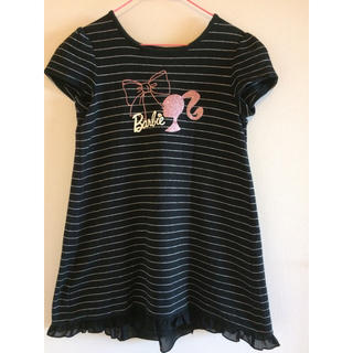 バービー(Barbie)のBarbie チュニック Tシャツ 黒 半袖 リボン 140(Tシャツ/カットソー)