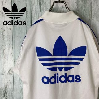 アディダス(adidas)の【バックプリント 】アディダス デカロゴ トレフォイル ポロシャツ 白(Tシャツ/カットソー(半袖/袖なし))