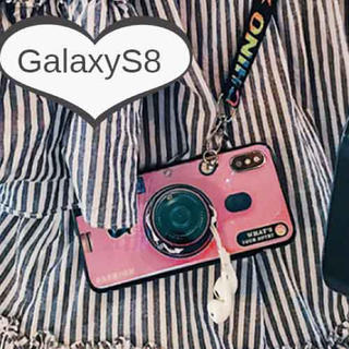 GalaxyS8カメラピンクギャラクシースマホケース新品送料込みストラップセット(Androidケース)