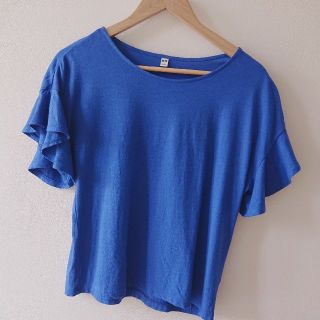 ユニクロ(UNIQLO)のユニクロ・UNIQLO・フレンチフリルスリーブTシャツ・ブルー(カットソー(半袖/袖なし))