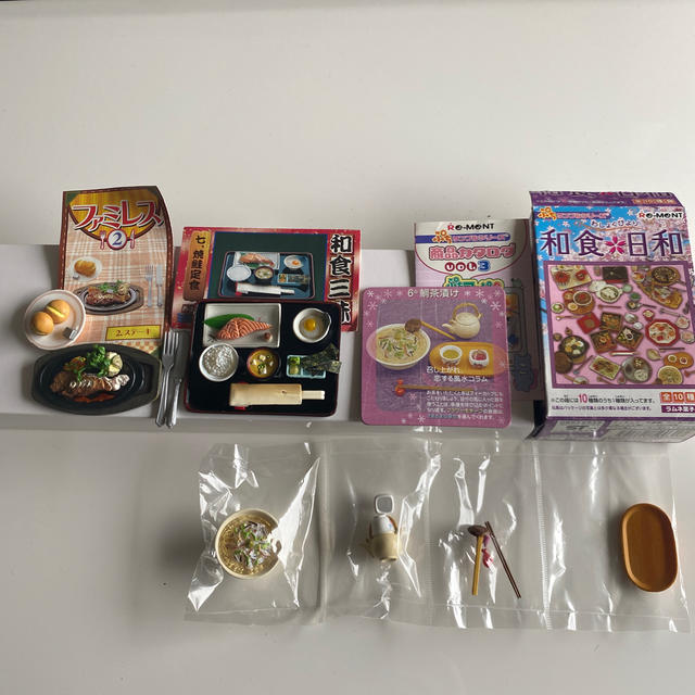 リーメント 和食日和 鯛茶漬け/和食三昧 焼鮭定食/ファミレス ステーキ ハンドメイドのおもちゃ(ミニチュア)の商品写真