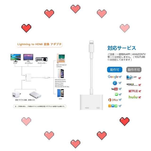 iPhone HDMI 変換ライトニング avアダプタ 設定不要 接続ケーブル  スマホ/家電/カメラのテレビ/映像機器(映像用ケーブル)の商品写真