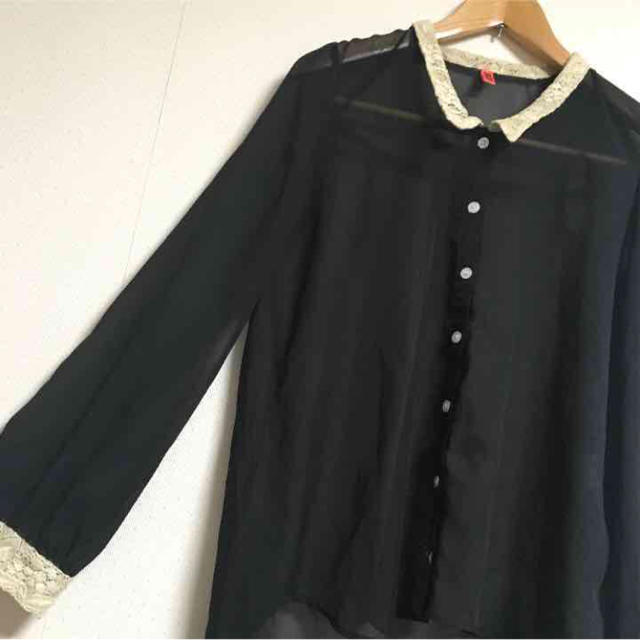 LDS(エルディーエス)のLDS 黒 シャツ レース シースルー レディースのトップス(Tシャツ(長袖/七分))の商品写真