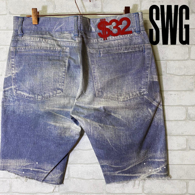 SWAGGER(スワッガー)のswagger スワッガー デニムプリント ハーフパンツ カットオフ W32 メンズのパンツ(ショートパンツ)の商品写真