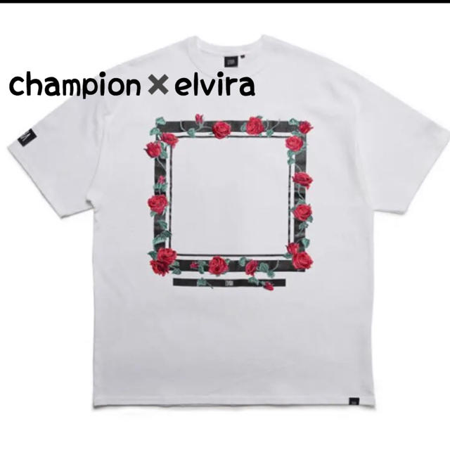 Champion(チャンピオン)の【限定コラボ品】champion✖️elvira コラボ　Tシャツ　バラ花柄　M メンズのトップス(Tシャツ/カットソー(半袖/袖なし))の商品写真