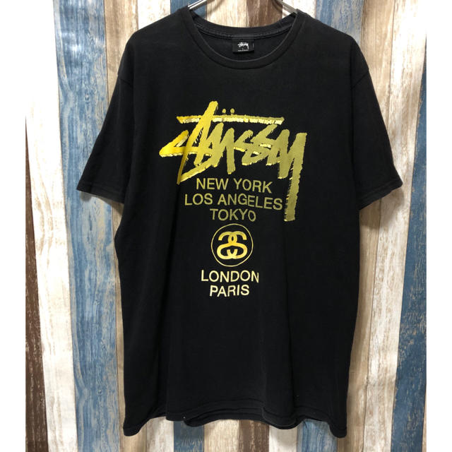 激レア【STUSSY】半袖Tシャツ メキシコ製 ビッグロゴ 大きめサイズ 黒