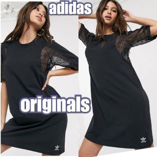 アディダス(adidas)のADIDAS ORIGINALS　アディダスオリジナルス　Tシャツワンピース　黒(ミニワンピース)