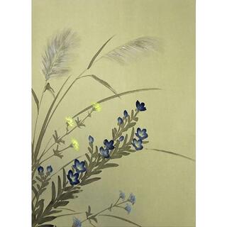 掛軸 春峰『秋草』日本画 絹本 共箱付 掛け軸 x02554