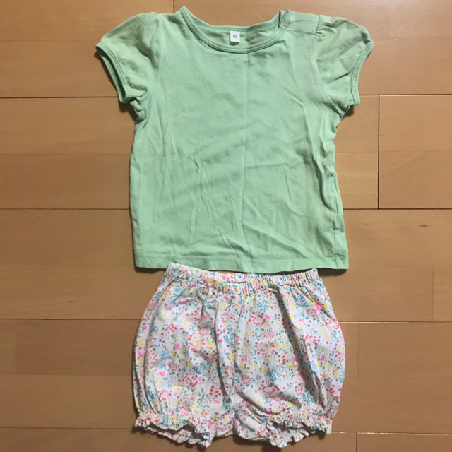 PETIT BATEAU(プチバトー)のプチバトー 花柄ブルマ & 無印良品 Tシャツ セット キッズ/ベビー/マタニティのベビー服(~85cm)(パンツ)の商品写真