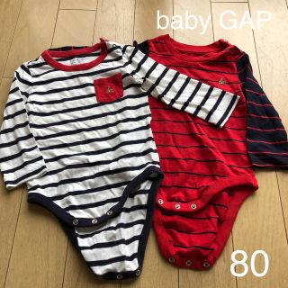 ベビーギャップ(babyGAP)のbaby GAP ベビーギャップ　80サイズ　長袖ロンパース　2点　ボーダー(ロンパース)