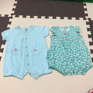 プチバトー(PETIT BATEAU)のプチバトー　カーターズ　女の子　カバーオール　60センチ　2枚セット(カバーオール)