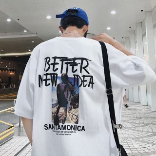 ラスト韓国 人気☆SANTAMONICA デザイン Tシャツ ホワイト Tシャツ(Tシャツ/カットソー(半袖/袖なし))