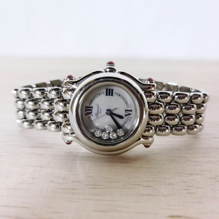 ショパール(Chopard)の美品 ショパール ハッピースポーツ 5P ダイヤモンド シルバー レディース(腕時計)
