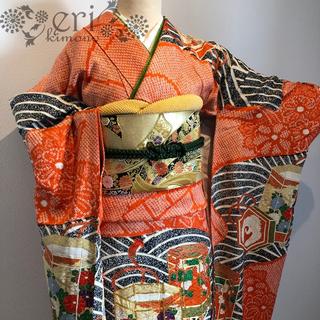 60年くらい前　総刺繍　絞り　正絹　振袖　帯　鶴　松　アンティーク　昭和レトロ