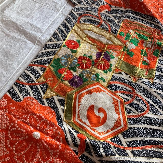 【アンティーク！長襦袢付き♡】総絞り！オレンジの金駒刺繍の振袖♡ 確認用 レディースの水着/浴衣(振袖)の商品写真