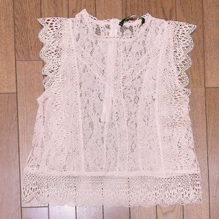 ザラ(ZARA)のZARA レーストップス　ピンクベージュ(シャツ/ブラウス(半袖/袖なし))