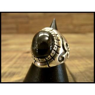 特大 黒石 SILVER シルバー 925 デザイン リング 指輪 18～19号(リング(指輪))