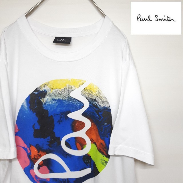 Paul Smith ポールスミス 白 Tシャツ ビッグロゴ  半袖 地球柄 M