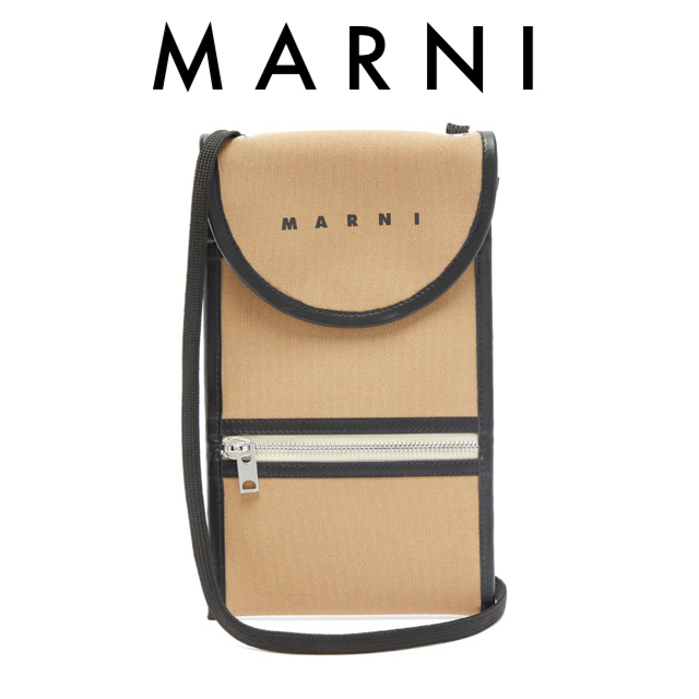 MARNI レザートリム キャンバス クロスボディポーチ 新作 - www