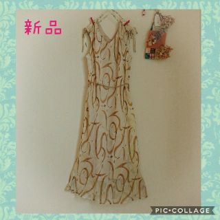 シマムラ(しまむら)のsnowy0315様専用＊新品○しまむら＊シフォンリボンワンピース (ベージュ)(ロングワンピース/マキシワンピース)