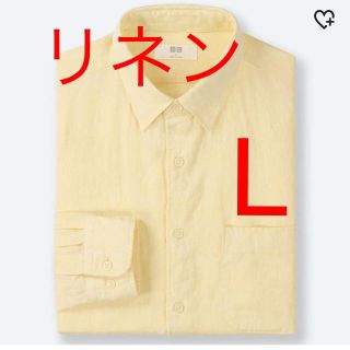 ユニクロ(UNIQLO)のユニクロ　リネンシャツ　L イエロー(シャツ/ブラウス(長袖/七分))