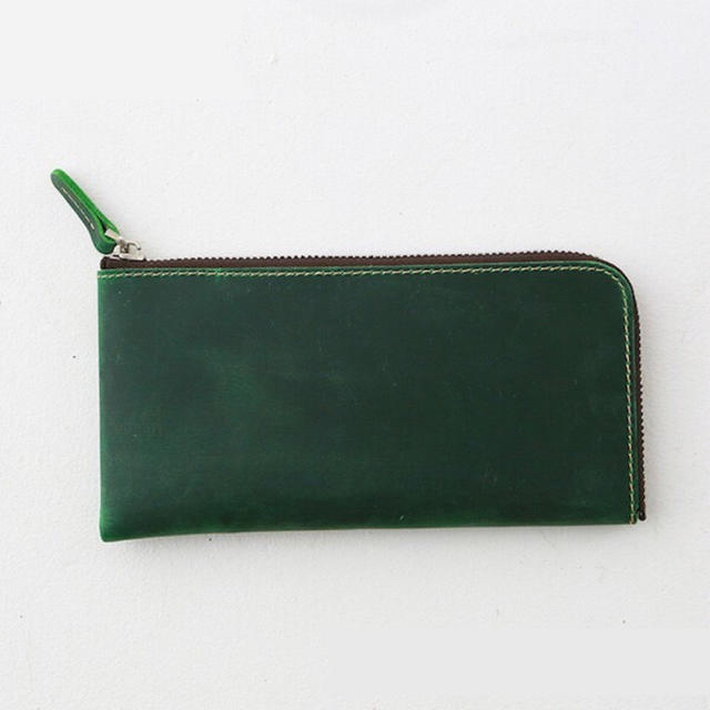 オイルレザー 長財布 本革 緑 L字ファスナー メンズのファッション小物(長財布)の商品写真