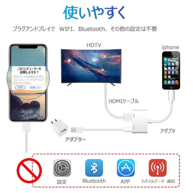 iPhone hdmi 変換ケーブル スマホ/家電/カメラのテレビ/映像機器(映像用ケーブル)の商品写真