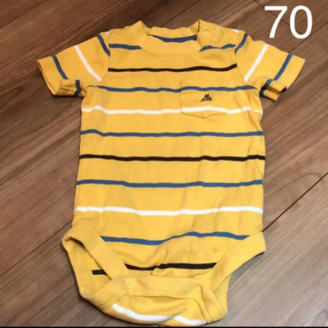 babyGAP(ベビーギャップ)のbabyGap ボーダーロンパース 半袖 イエロー 70 キッズ/ベビー/マタニティのベビー服(~85cm)(ロンパース)の商品写真