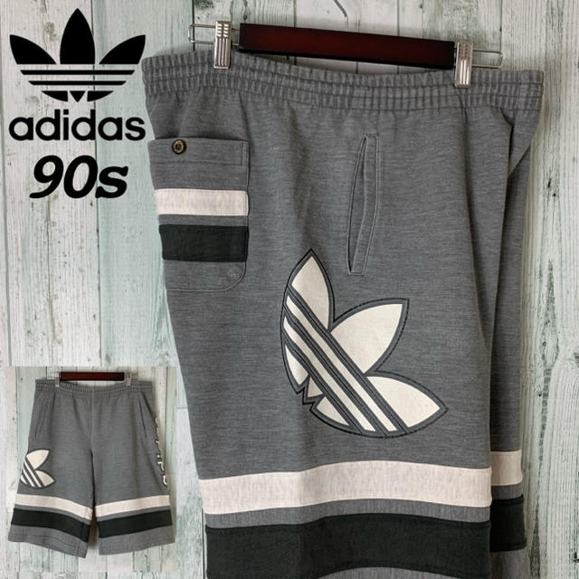 adidas(アディダス)のアディダス 90s デサント製 デカロゴ  スウェット ハーフパンツ メンズのパンツ(ショートパンツ)の商品写真