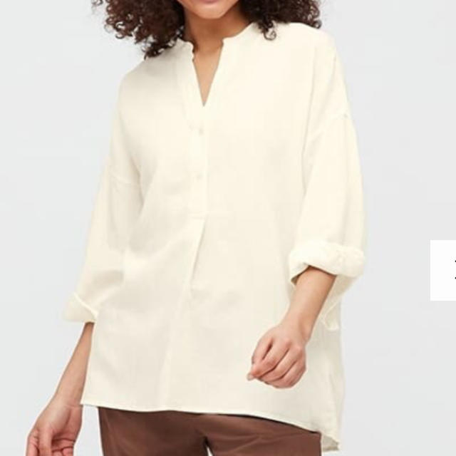 UNIQLO(ユニクロ)のユニクロ リネンブレンドスキッパーシャツ（7分袖）3XL レディースのトップス(シャツ/ブラウス(長袖/七分))の商品写真