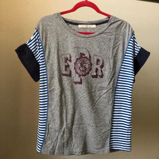 レイカズン(RayCassin)のRAY CASSIN ボーダー マリン Tシャツ ロゴ グレー(シャツ/ブラウス(半袖/袖なし))