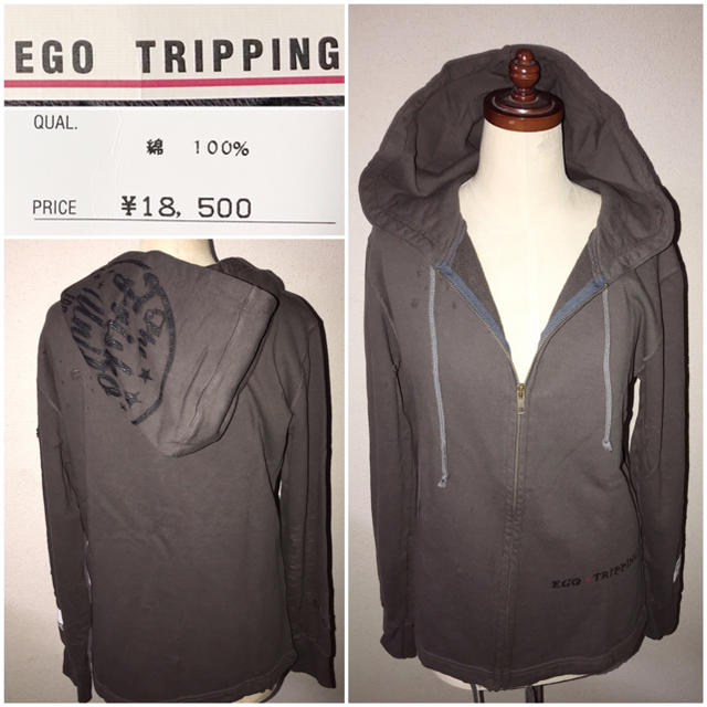 EGO TRIPPING(エゴトリッピング)の新品エゴトリッピング送料込¥値札付1万8,500円グランジ加工パーカー未使用格安 メンズのトップス(パーカー)の商品写真