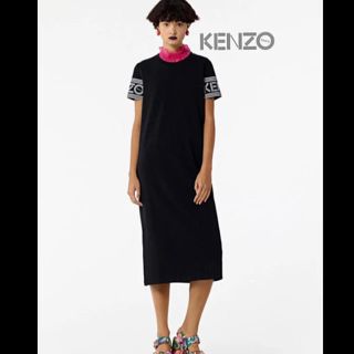 ケンゾー(KENZO)の美品 KENZO ケンゾー ロング ワンピース ロゴ 半袖 カットワンピース(ロングワンピース/マキシワンピース)