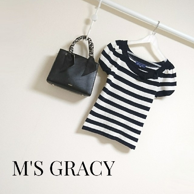 M'S GRACY(エムズグレイシー)のM'S GRACY ボーダーリボンサマーニット レディースのトップス(ニット/セーター)の商品写真