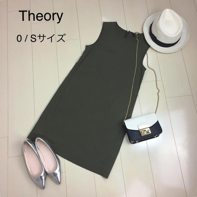 セオリー theory リネン 麻 ひざ丈 ワンピース 大人可愛い カーキ S