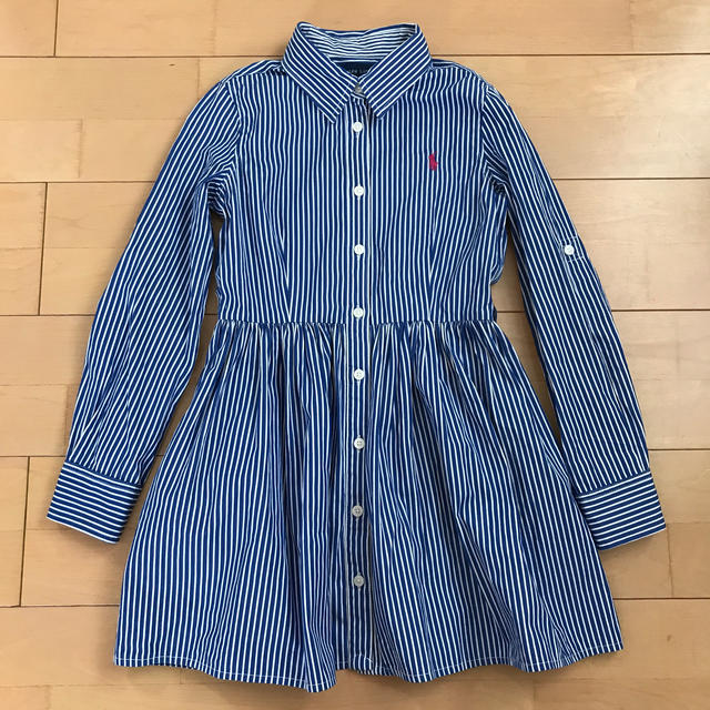 POLO RALPH LAUREN(ポロラルフローレン)のラルフローレン❤︎シャツワンピース130 kids ストライプ キッズ/ベビー/マタニティのキッズ服女の子用(90cm~)(ワンピース)の商品写真