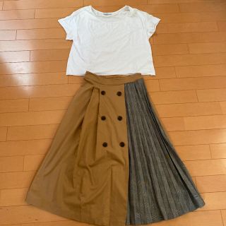 ☆専用☆ サイドプリーツ ロングスカート☆ ZARA 白　Tシャツ　コーデ売り(ロングスカート)